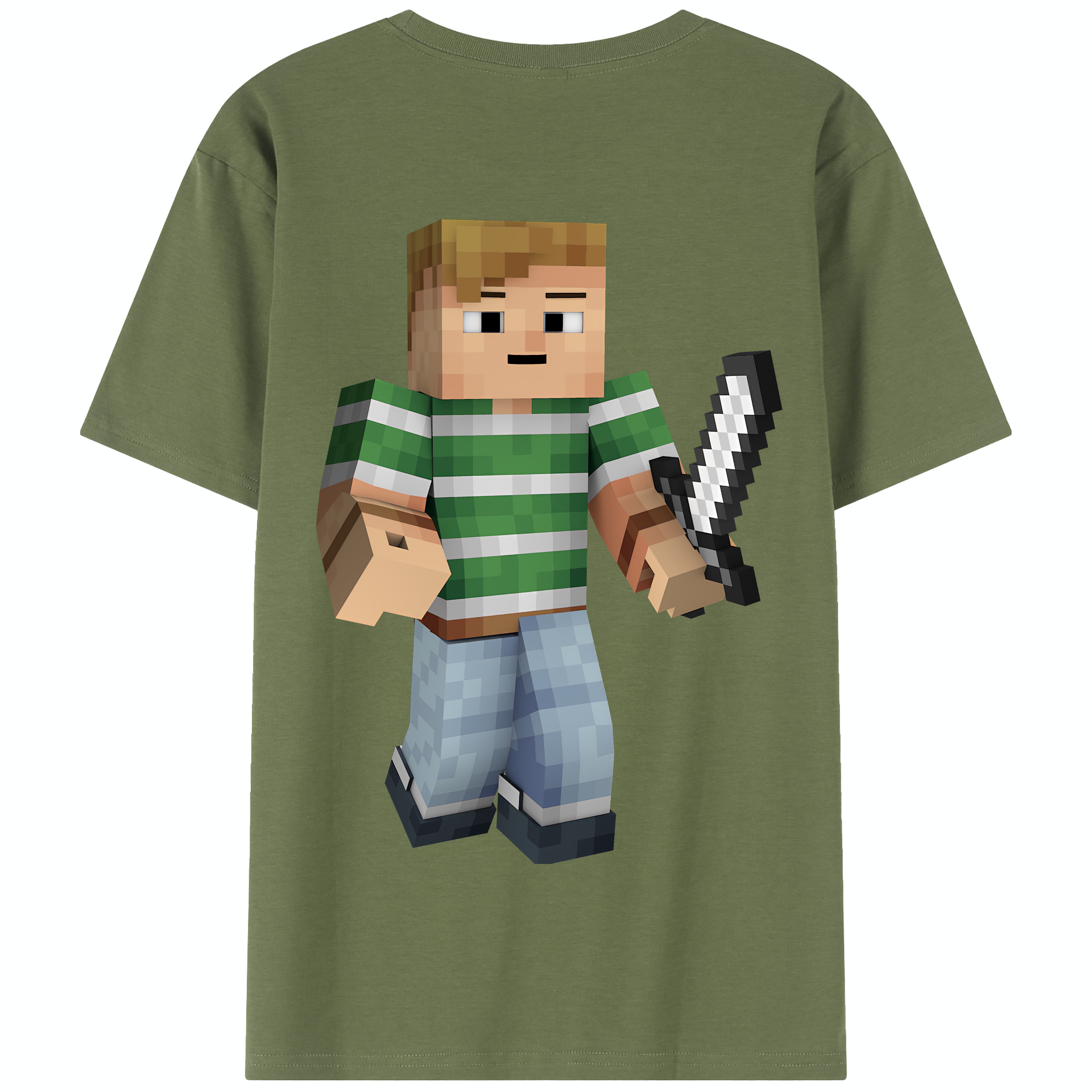（画像用） マインクラフト ブロックの世界 Minecraft MC Block world 綿100％半袖Tシャツ（背面プリント）